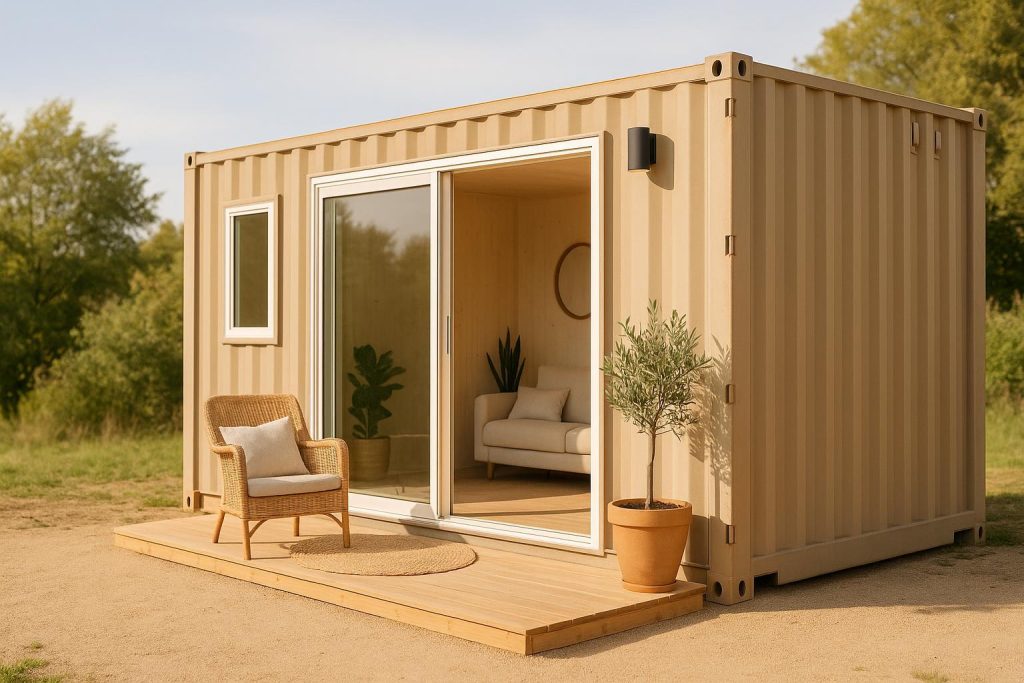 Used shipping container home outdoors exemplifying a secure living space.