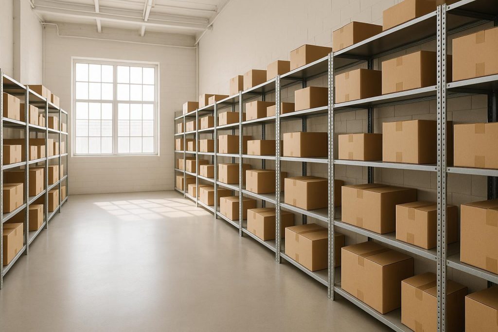 Organized warehouse shelves illustrating inventory management strategies