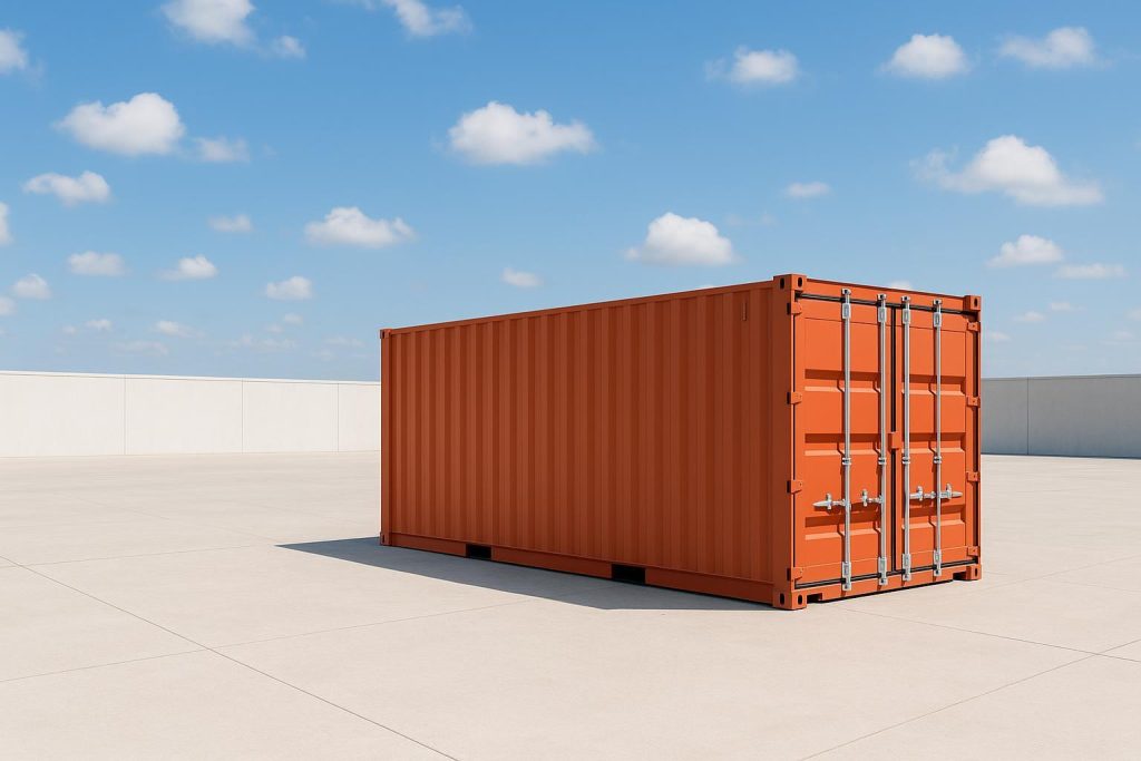 20 foot shipping container in a storage lot