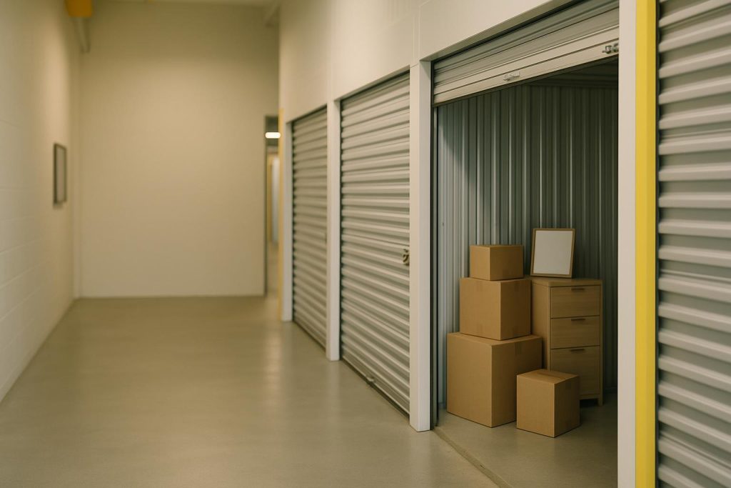 Secure storage unit with visible safety measures at a clean facility